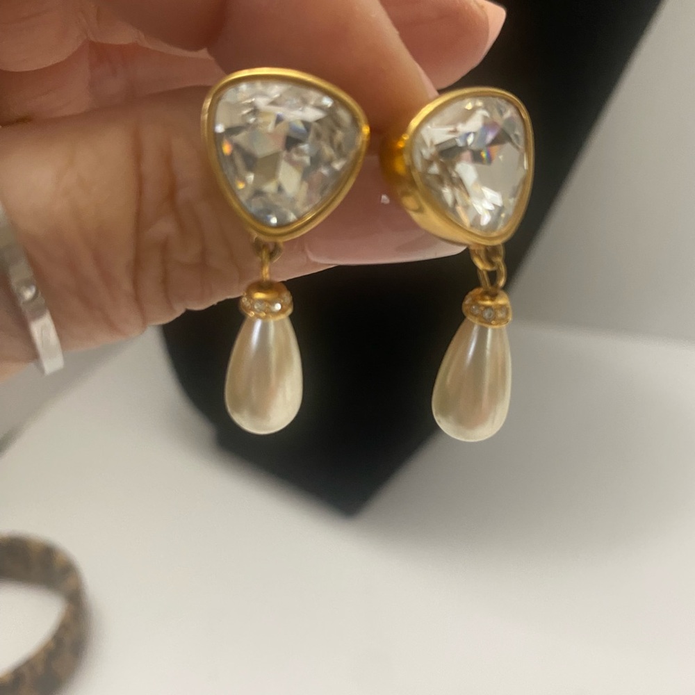 Swarovski Crystal and White Faux Pearl Drop Earrings